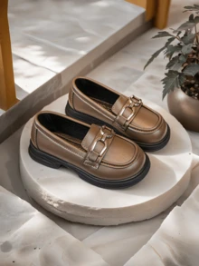 女童平底鞋，时尚舒适休闲百搭乐福鞋，柔软圆头宽松平底鞋，学生鞋，公主鞋，秋季款 - 棕色 - 查看 6