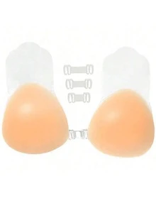 2 包/1 对硅胶提拉粘性文胸，无肩带聚拢露背文胸，丰胸隐形文胸，可重复使用的粘性乳贴，适合婚纱、晚礼服和露背服装。 - 杏色 - 查看 9