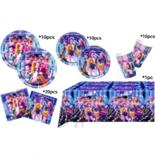 Mattel 96pcs K-Pop Birthday Party Supplies - K-Pop Birthday Warrior Music Concert Backdrop, Cups, Plates, Tablecloth, Balloons, Candy Cake Decorations