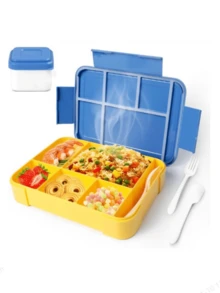 5-Compartment Adult Bento Lunch Box With Spork, Leak-Proof Food-, 1330ml (Blue) - Multicolor - View 1