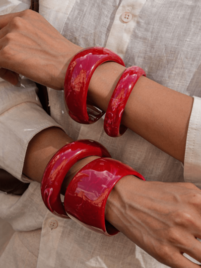 1件复古红色树脂不对称圆形手镯，夸张优雅的珠宝