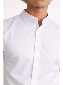 Men's Dress Shirt With Mandarin Collar, Slim Fit, Luxury Short Sleeve, Premium Fabric - White - View 3