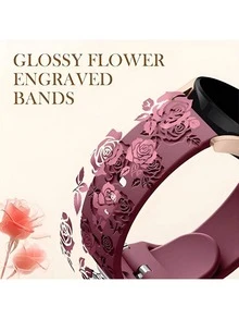 Glossy Floral Engraved Bands Compatible With Galaxy Watch 7 6 5 4 40mm 44mm/5 Pro/6 Classic 47mm/ Watch 4 Classic/Active 2, 20mm Soft Cute Silicone Sport Strap Compatible With Samsung Watch Bands Women - Watch 4/5/6/7-20mm - View 3
