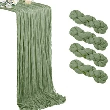 15pcs Sage Green Cheesecloth Table Runner 15 Pack 35" X 120" Boho Gauze Pleated Solid Color Semi-Sheer Lightweight Washable | Christmas Thanksgiving New Year Rustic Wedding Arch Bridal Baby Shower Banquets Reception Center Farmhouse Birthday Anniversary Party Dining Room Dresser Table Centerpiece Home Decor Supplies Sage Green Cheesecloth Table Runner - Green - View 8