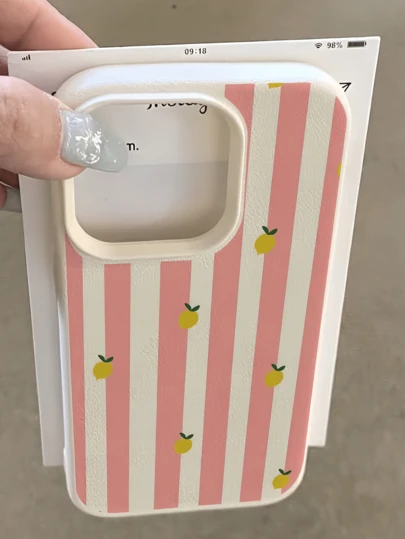 1 Stück weiß-rosa gestreiftes minimalistisches TPU stoßfestes Modehandy-Hülle, mit weißem und rosa gestreiftem Zitronen-Muster, minimalistisch, voller Abdeckung, TPU stoßfest, kompatibel mit iPhone 17, 16, 15, 14, 13, 12, 11 Pro Max, Air und Series, Frühlingsgeschenk