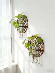 1个室内植物壁挂式种植架，植物繁殖站壁挂式，植物繁殖瓶，带木架的壁挂式繁殖站，多层塑料试管种植架，壁挂式生态瓶，适用于家庭办公室植物悬挂、花瓶、墙面装饰、水培扦插，带木架，适用于水培植物，独特的园艺用品，适合女性、母亲、植物爱好者、家居装饰、房间装饰、墙面装饰礼物、生日毕业礼物