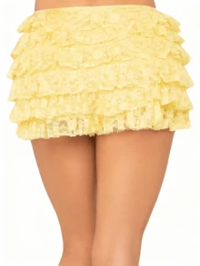 Womens Lolita Bloomers Ruffle Shorts Lace Cute Pumplin Pants Ruffle Micro Shorts Layered Y2k Mini Shorts Pettipants Elastic High Rise Shorts Bloomers Summer Casual Layered Tiered A Line Pleated Slim Fit Floral Lace Trim Shorts Going Out Outfits - 黃色 - 查看 2
