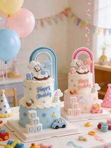 1pc Cute Pink & Blue Trojan Horse Figurine & Cake Topper - Cartoon ...