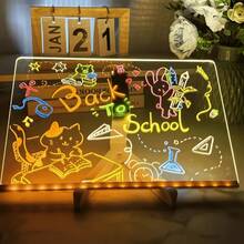 Pizarra de notas con luz LED acrílica y soporte, adecuada para oficina, escuela y uso doméstico, regalo ideal para cumpleaños, vacaciones y Navidad (color del soporte aleatorio), incluye 7 marcadores de colores (color aleatorio), paño borrador de color aleatorio - Multicolor - Ver 3