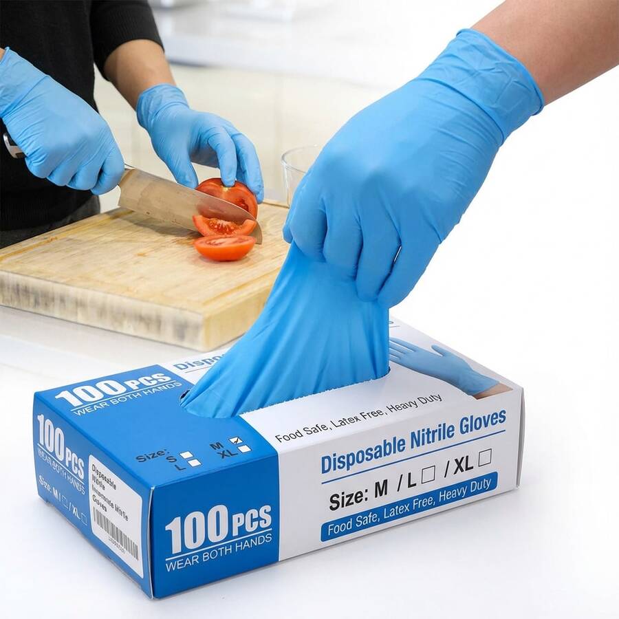 100pcs Heavy Duty Nitrile Disposable Gloves, Powder-Free Latex-Free Work Gloves For Mechanics, Automotive Repair, Food Prep, BBQ, Cleaning, Hair Dye, Beauty Salon, Tattoo, Household Tasks & Everyday Use, Blue/Black