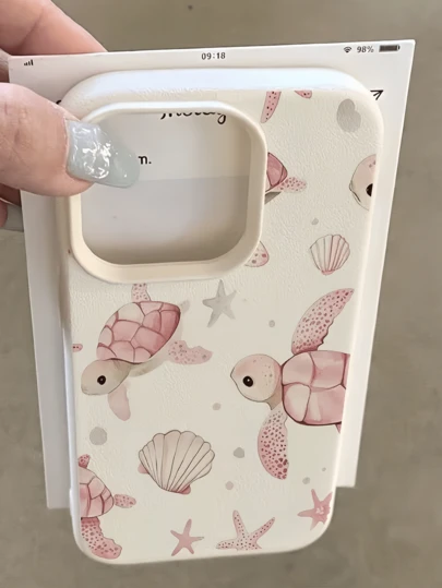 1 pieza Funda de teléfono a prueba de golpes de TPU con diseño minimalista de tortuga marina de dibujos animados en color blanco, compatible con Apple 17, 16, 15, 14, 13, 12, 11 Pro Max, Air y Series
