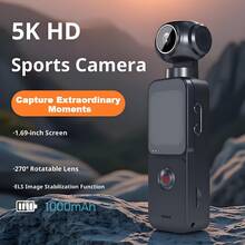 5K Vlog相机，便携式相机，直播相机，口袋大小，带外置麦克风和270°旋转镜头 - 适用于Vlog、户外活动、旅行和骑行的紧凑型视频录像机 - 32GB存储空间，1000mAh电池，MP4录制，手动模式图像防抖 - 彩色 - 查看 10