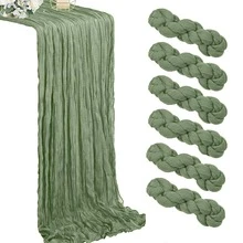 15pcs Sage Green Cheesecloth Table Runner 15 Pack 35" X 120" Boho Gauze Pleated Solid Color Semi-Sheer Lightweight Washable | Christmas Thanksgiving New Year Rustic Wedding Arch Bridal Baby Shower Banquets Reception Center Farmhouse Birthday Anniversary Party Dining Room Dresser Table Centerpiece Home Decor Supplies Sage Green Cheesecloth Table Runner - Green - View 15