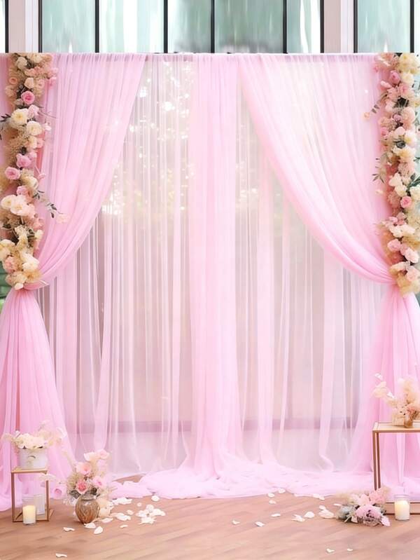 2pcs White Sheer Backdrop Curtain, 2025 New Year Decoration Banner, White Wedding Arch Veil Curtain, Wedding Party Backdrop Cloth, Bridal Shower Birthday Party Decor, Wedding Supplies, Wedding Decoration Mesh, Wedding Favor, Valentine's Day Decor, Stage Decor Mesh (With Clips), Back To School & Valentine's Day