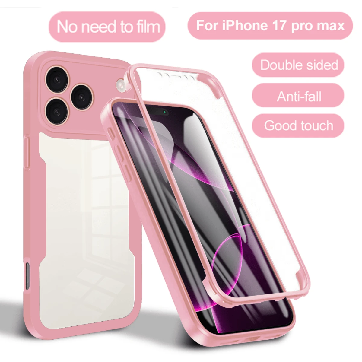 Hadaasi 1件淡粉色 360°全包覆 TPU+PC 2合1 壓克力雙面防摔矽膠手機殼，拼色超薄款，適用於 Apple 17e/17pro/17promax/17Air/17/16pro/16promax/16plus/16/16E 及 Galaxy S26Ultra/S26Plus/S26/S25FE/S25Ultra/S25Plus/S25/S24Ultra/S24Plus/S24/A56/A36/A26/A07/A17/A55/A35/A25/A15/A24/A34/A14/A16