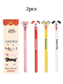 4支装可爱趣味吐舌小狗圆珠笔，创意设计，可伸缩笔尖，0.55毫米速干减压圆珠笔，适合学生、商务人士、办公用品、圣诞礼物 - 黑色 - 查看 8