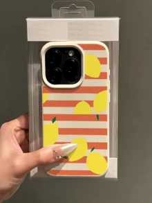 1个白色横条纹黄色柠檬极简全包覆TPU防震手机壳，兼容苹果17、16、15、14、13、12、11 Pro Max、Air和Series系列 - 彩色 - 查看 2