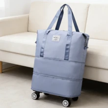 Bolsa de Viaje Expandible con Ruedas Desmontables / Gran Capacidad Multifuncional con Separación Seco-Húmedo / Impermeable para Gimnasio Yoga Viajes Fin de Semana - Celeste - Ver 5