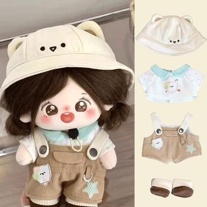Colección de trajes de ropa de muñeca de 20 cm, conjunto de gorro de oso y peto, conjuntos de ropa, ropa de muñeca para vestir, cosas lindas, ropa para peluches, recuerdos de fiesta, regalos de cumpleaños (muñeca no incluida)