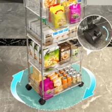 一套移动储物架，适用于家庭零食，多层储物书架，移动厨房果蔬篮，亚克力材质，透明多功能储物推车，带把手和轮子，移动储物架适用于办公室、浴室、厨房、客厅，透明实用推车，可靠的家居储物助手，承重力强，可存放各种物品 - 彩色 - 查看 9