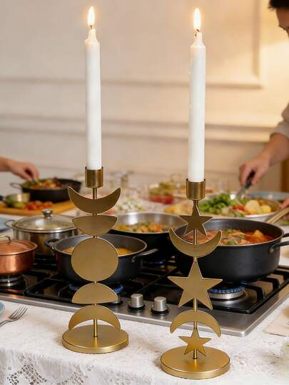 Nordic Sun, Moon & Star Transforming Candle Holder, Iron Candle Holder, Romantic Dining Table, Indoor Home Decor Tabletop Ornament