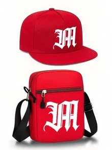 1pc/2pcs Letter Graphic Print Unisex Baseball Cap And Crossbody Bag Set, Street Fashion Outdoor Sports Adjustable Flat Brim Cap And Shoulder Bag, Gift For Yourself Or Friends - Multicolor - View 8