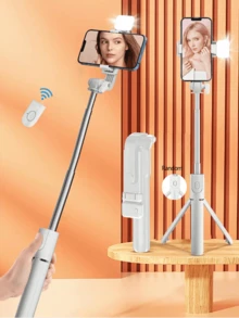 1支便携式自拍杆，带无线遥控器和补光灯，可伸缩紧凑型手机三脚架，适用于 15/14 Pro Max/13/12/11和安卓智能手机，有黑色/粉色/白色可选，适用于摄影、摄像和直播。 - 彩色 - 查看 15