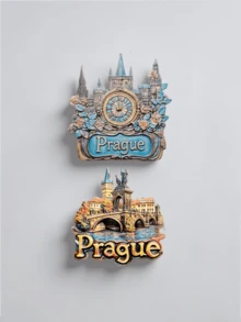1pc Prague Astronomical Clock & Charles Bridge 3D Painting Fridge Magnet, European Architecture Souvenir Magnet, Home Decor Creative Gift, 3D Embossed Resin Crafted PVC Fridge Magnet, Kitchen Decor, Famous Landmark Magnet, Travel Lover Home Decor Gift - Multicolor - View 7