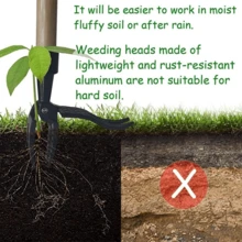 Black Aluminum 4-Tine Weeding Fork - 14.5cm Garden Root Puller Tool with Foot Pedal for Flower Bed, Vegetable Patch & Lawn Maintenance - Negro - Ver 6