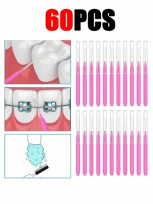 5/20/50/100支装成人直牙线棒，清洁牙缝，正畸牙缝，牙齿清洁，软毛牙间刷，正畸牙线棒，一次性牙间清洁器（粉色） - 彩色 - 查看 10