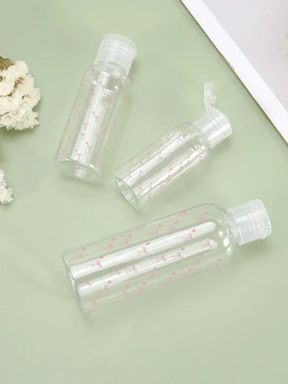 Reusable Transparent Plastic Mini Travel Bottles With Pink Bow Pattern, Flip Cap, Suitable For Lotions, Paints, Creams, Toners And Body Wash, Travel Essential. Ideal Gift For Women, Mothers, New Year And Valentine's Day