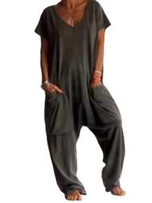 Women's Casual Loose Jumpsuit, Spring/Summer, Suitable For Daily Outings, Home, Work, Parties, Dates - 深灰色 - 查看 2