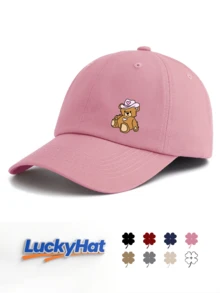 1pc Printed "Lucky Bear" Casual Retro Baseball Cap, Adjustable, Monochrome, Suitable For Streetwear And Everyday Wear, Animal Themed Dad Hat - Baseball Cap - View 5
