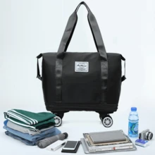 Bolsa de Viaje Expandible con Ruedas Desmontables / Gran Capacidad Multifuncional con Separación Seco-Húmedo / Impermeable para Gimnasio Yoga Viajes Fin de Semana - Negro - Ver 4
