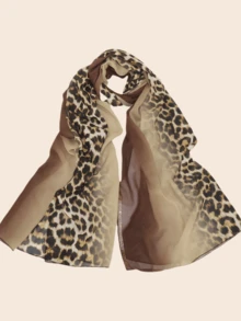 1pc Women's Chiffon Leopard Print Fashionable & Elegant Muslim Hijab Headscarf, Rhinestone Embellished Middle Eastern Style Patchwork Long Scarf - Leopard Print Patchwork Long Scarf With Rhinestones - View 8