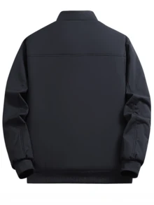 1pc Winter Men's Long Sleeve Thermal Lined Jacket, Thickened Warm Stand Collar Casual Outwear , Fall - Black - View 6