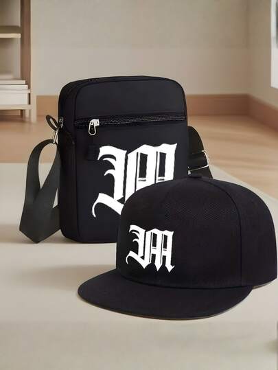 1pc/2pcs Letter Graphic Print Unisex Baseball Cap And Crossbody Bag Set, Street Fashion Outdoor Sports Adjustable Flat Brim Cap And Shoulder Bag, Gift For Yourself Or Friends