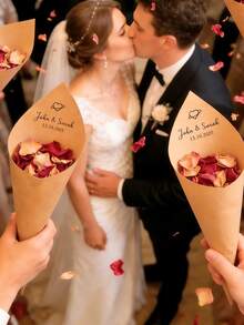 定制文字婚礼纸锥，个性化多色纸屑花瓣抛掷器，适用于婚礼仪式、退场、新娘送礼会、订婚派对、彩排晚宴、婚宴、新郎新娘送别、婚礼策划师、DIY爱好者、活动协调员，白色/牛皮纸手工一次性装饰，派对必备 - 多色(Normal) - 查看 3