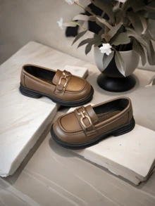 女童平底鞋，时尚舒适休闲百搭乐福鞋，柔软圆头宽松平底鞋，学生鞋，公主鞋，秋季款 - 棕色 - 查看 7
