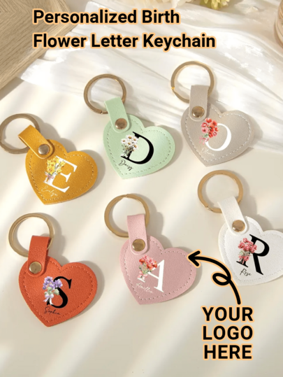 Personalized Birthday Flower Letter Key Chain, Custom Name Pendant