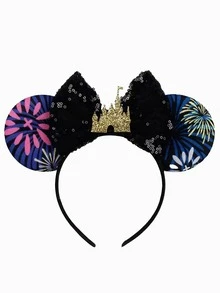 1 chiếc băng đô tai chuột Minnie hoạt hình dễ thương, thiết kế lâu đài đính kim sa đen, họa tiết pháo hoa và hoa lá nhiều màu sắc, kiểu dáng thanh lịch và đáng yêu với nơ hình lâu đài, thích hợp cho các lễ hội, tiệc sinh viên, hóa trang, cosplay, công viên giải trí, băng đô cài tóc, phụ kiện tóc, phụ kiện đội đầu, băng đô cài tóc - Phong cách ngẫu nhiên - Xem 5