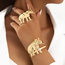 Bộ trang sức hình voi thời trang nữ 2026 - Bộ vòng tay và nhẫn hợp kim kiểu cổ điển, phù hợp để đeo hàng ngày và làm quà tặng Ramadan. - Bộ voi - Xem 2