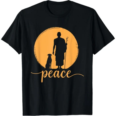Retro Walk For Peace Monks With Aloka Dog Minimalist Zen Art T