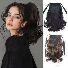 抽绳马尾假发，波浪卷发，合成纤维，耐热假发片，女士适用，瞬间增加发量 - 彩色 - 查看 2