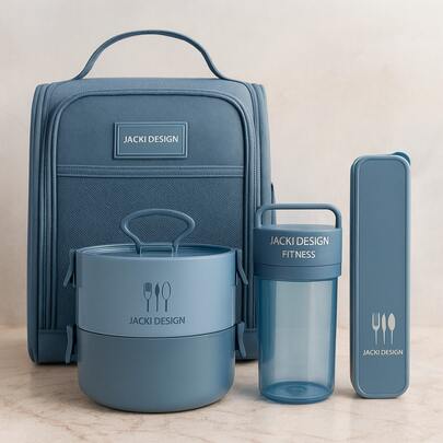 Jacki Design Conjunto da Linha Joy com Bolsa térmica, Porta talher, Pote de Marmita 2 Andares e Garrafa 430ml Para Armazena Almoço Leva Trabalho Faculdade e Escritório