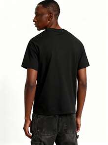 WHITE SHARK Men's Casual Fashion Street Loose Fit Printed Drop Shoulder Short Sleeve T-Shirt, Breathable Blend, Summer - Black - View 2