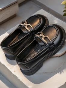 女童平底鞋,时尚舒适休闲百搭乐福鞋,软底圆头宽松平底鞋,学生鞋,公主鞋,秋季款 - 黑色 - 查看 6