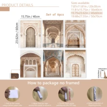 6张复古墙面艺术海报，摩洛哥门廊画廊墙面装饰套装，波西米亚阿拉伯风格装饰，伊斯兰海报，开斋节装饰 | 开斋节快乐，优雅斋月海报，带框或不带框，房间装饰，家居装饰，大学宿舍公寓装饰，酒店，家庭，客厅，卧室，浴室和办公室墙面装饰礼品 - A - 查看 18