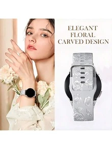Glossy Floral Engraved Bands Compatible With Galaxy Watch 7 6 5 4 40mm 44mm/5 Pro/6 Classic 47mm/ Watch 4 Classic/Active 2, 20mm Soft Cute Silicone Sport Strap Compatible With Samsung Watch Bands Women - Watch 4/5/6/7-20mm - View 2