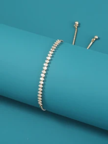 1pc Elegant Minimalist Shiny Cubic Zirconia Eye-Shaped Chain Bracelet, Suitable For Women And Girls, Daily Wear Or Gift